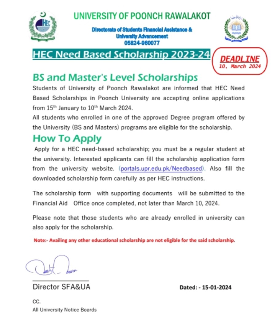 HEC Need Based Scholarship 202324